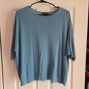 Eileen Fisher Tencel Blend Short Sleeve Womens Shirt Blue Large